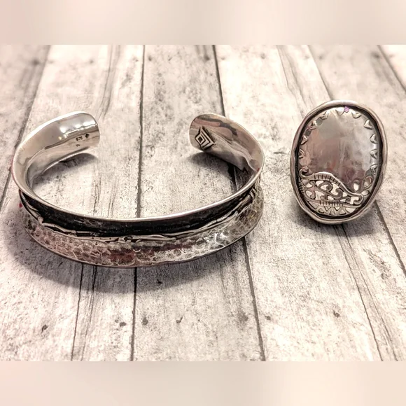 Silpada Retired Hammered Oxidized Sterling .925 Barbed Wire Cuff Bracelet - Picture 8 of 10